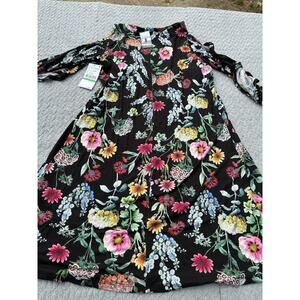 NWT Karen Kane Black Floral Print Cold Shoulder Shift Dress Women’s Size L USA